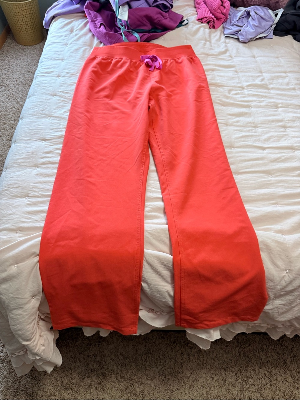 Figs Women’s  Coral Scrub  Bottoms with Purple Drawstring